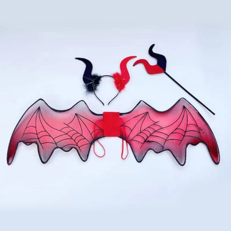 2/3Pcs Halloween Devil Costumes Devil Horn Headband Red Pitchforks Wing Demons Costumes Accessories for Halloween Cosplay Party