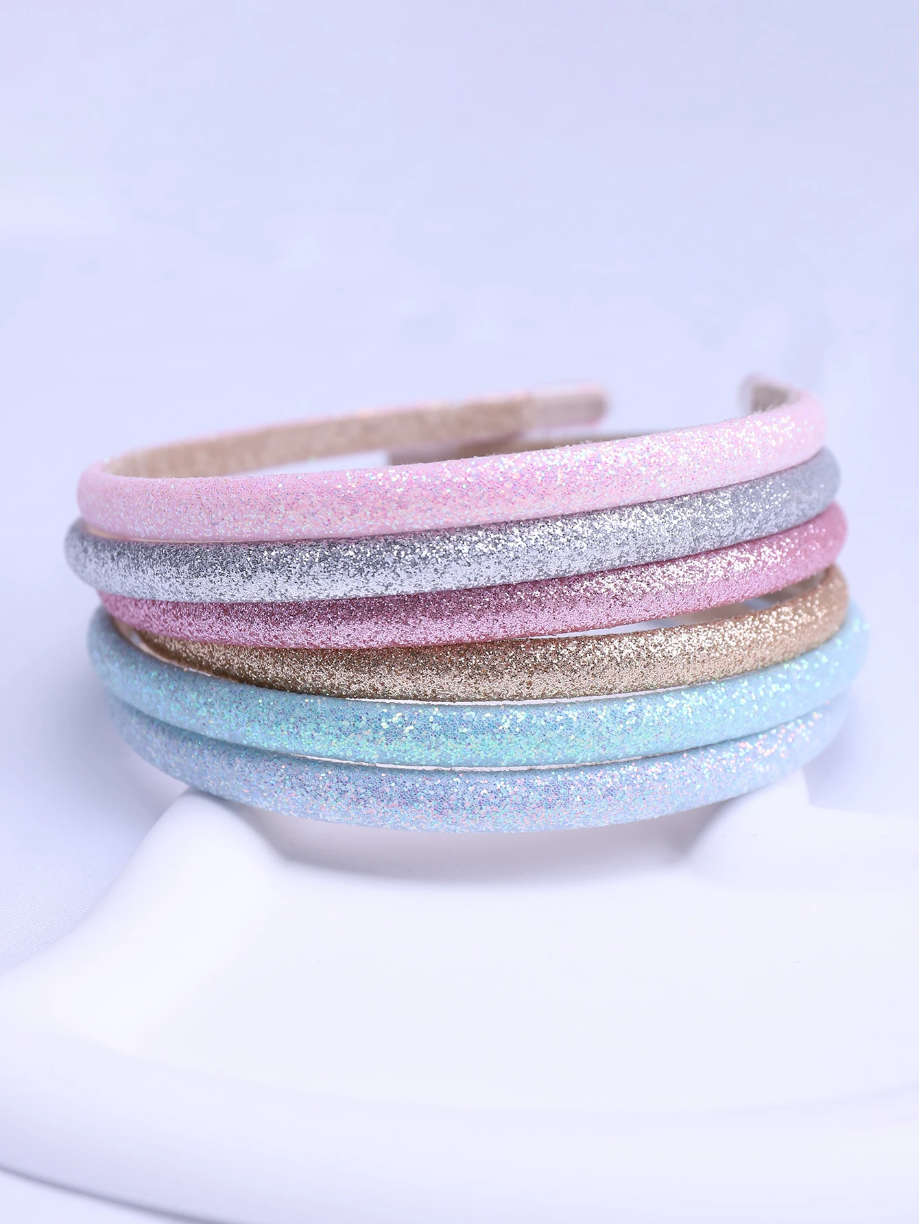 

Candygirl 6pcs Girls Glitter Shiny Hairband Soft Anti-Slip Women Leather Headbands Solid Sparkly DIY Hair Hoop Accessories