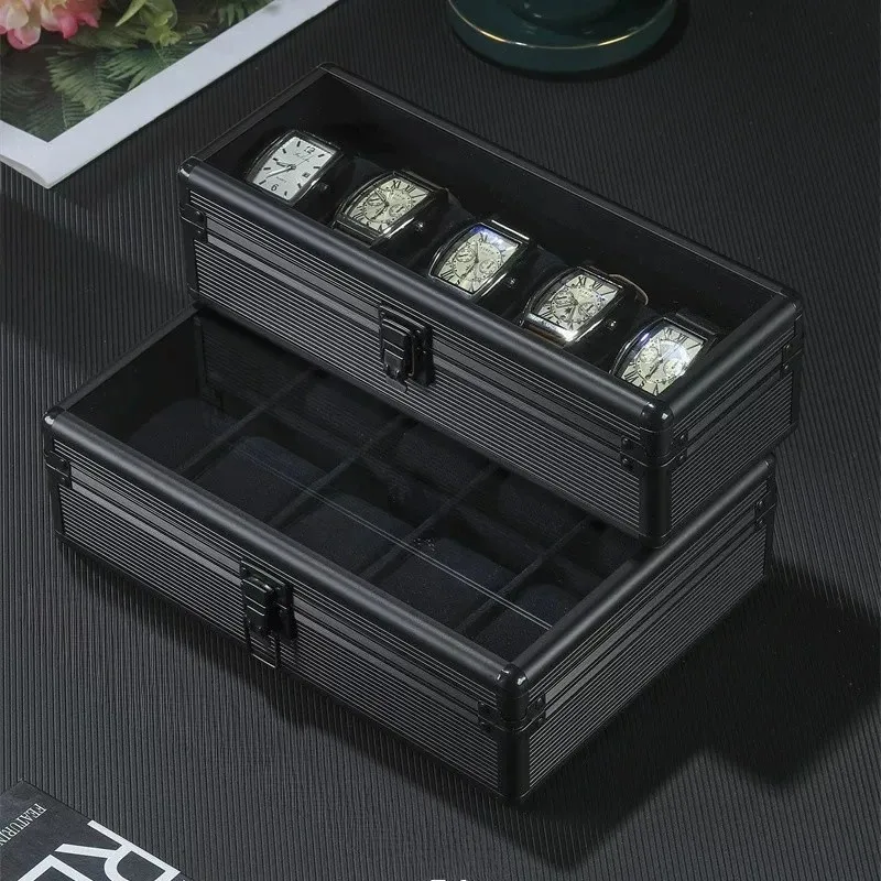 Aluminum Watches Storage Box Luxury 5/10 Slots Watches Cases Man Sturdy Watch Organizer Black Wrist Watch Display Accessories