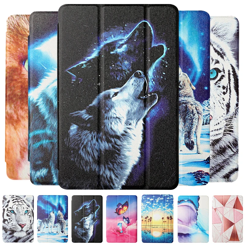 Tri-Fold PU Leather Cover For Coque Huawei Mediapad T5 10 Case Tiger Wolf Animal Tablet Funda For Huawei Mediapad T5 Case 10.1