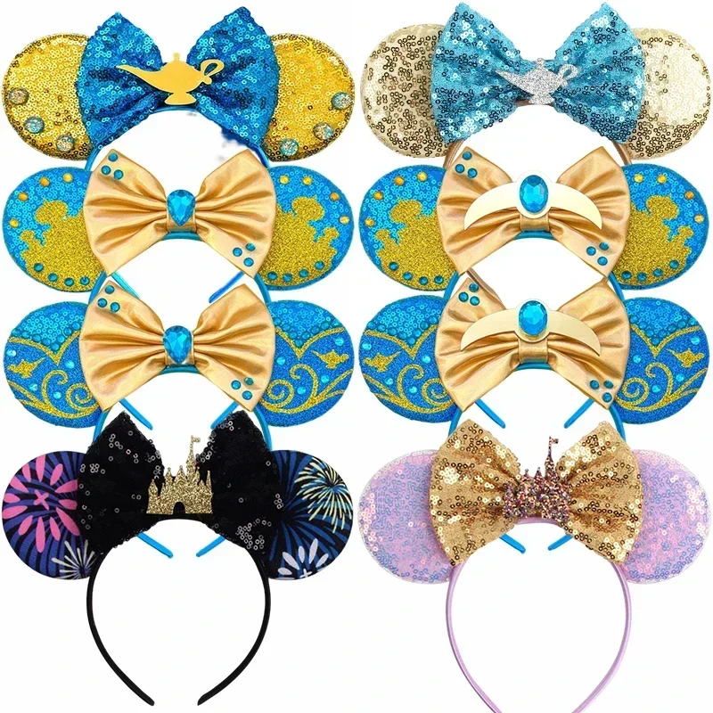 Disney Aladdin Ear Headbands for Adults Girls Castle Magic Lamp Headwear Mickey Mouse Ears Hairbands Women Bows Hair Accessories