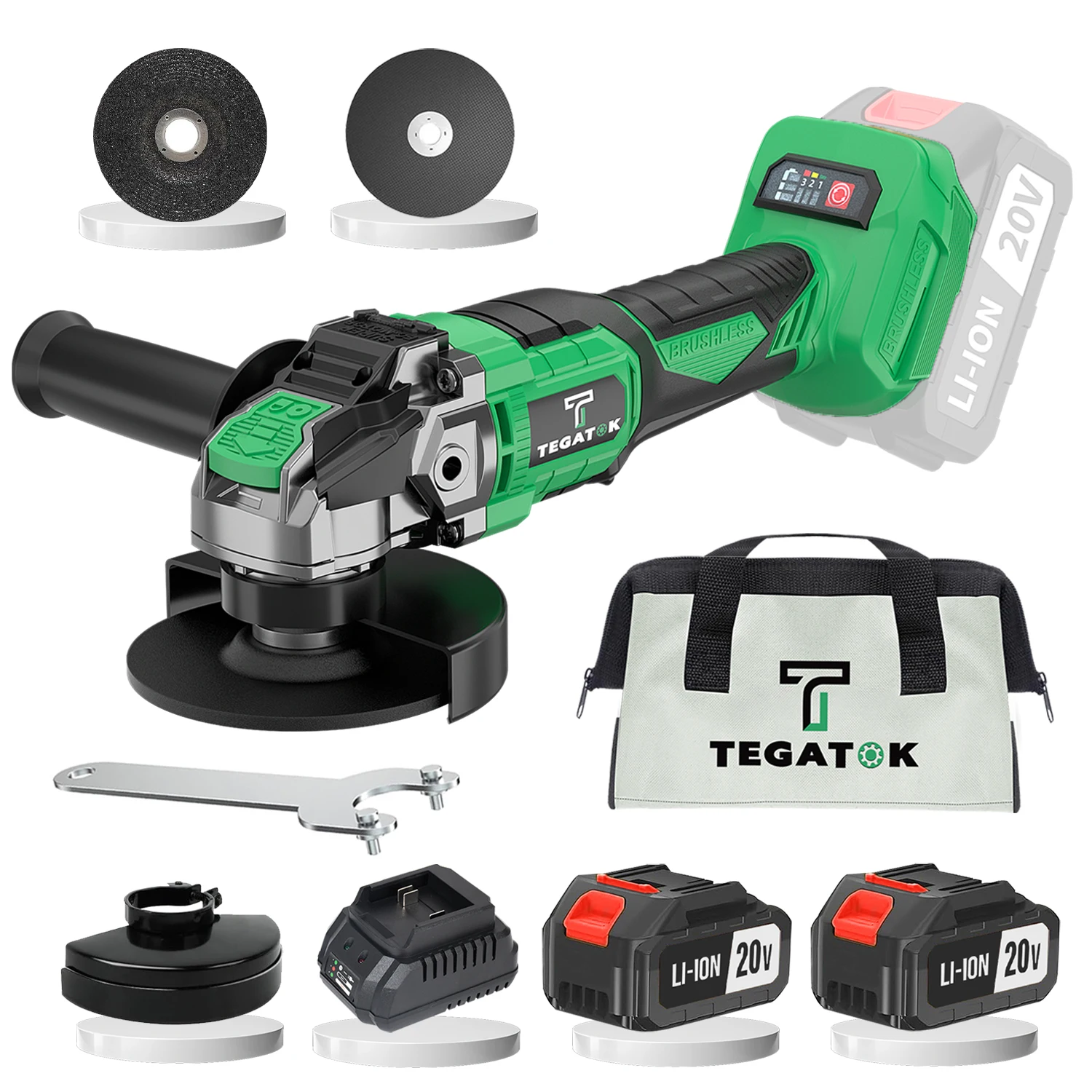 

Tegatok 20V Cordless Power Grinder,Fast 9000RPM Brushless Motor, Electric Brake, 2-Position Adjustable Handle.