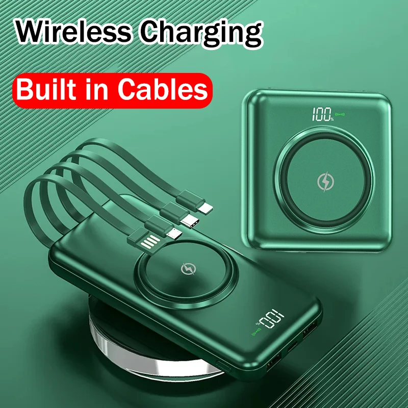 

Беспроводной внешний аккумулятор емкостью 30000 мАч, встроенный кабель, портативное зарядное устройство, универсальный внешний запасной аккумулятор для мобильного телефона для IPhone Powerbank