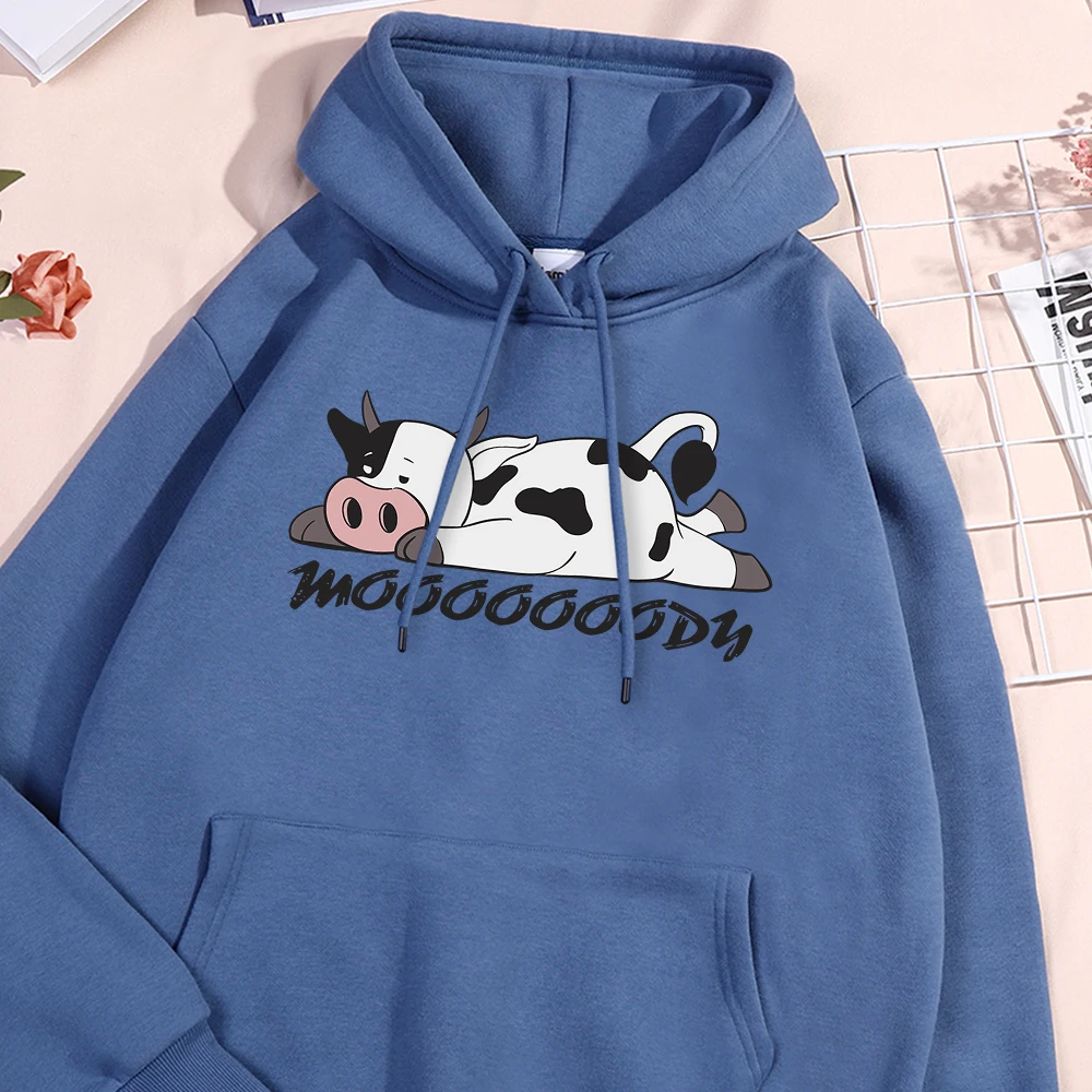 Kawaii Spotted Cow Printing Hoodie Women\'s Autumn Loose Hoody Casual Fleece Sweatshirt Crewneck Pullover Clothing