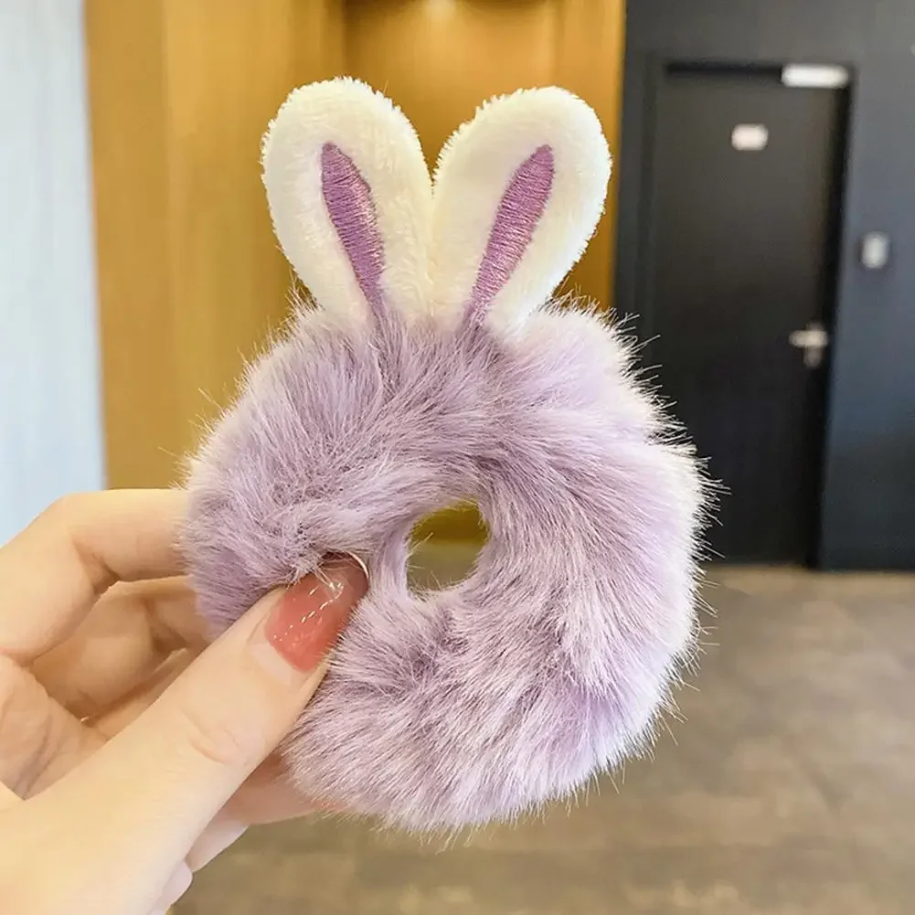 2024 Fashion Elastic Hair Rabbit Ear Hair Korean New Rabbit Ears Plush Scrunchies Imitation Rabbit Fur Hair Band Ponytail Holder