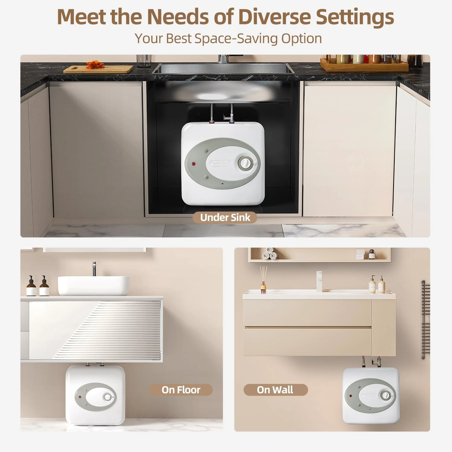 Electric Tank Water Heater-8 Gallon Under Sink Instant Hot Water for RV, Camper, Kitchen, Food Truck,Wall or Floor Mounted