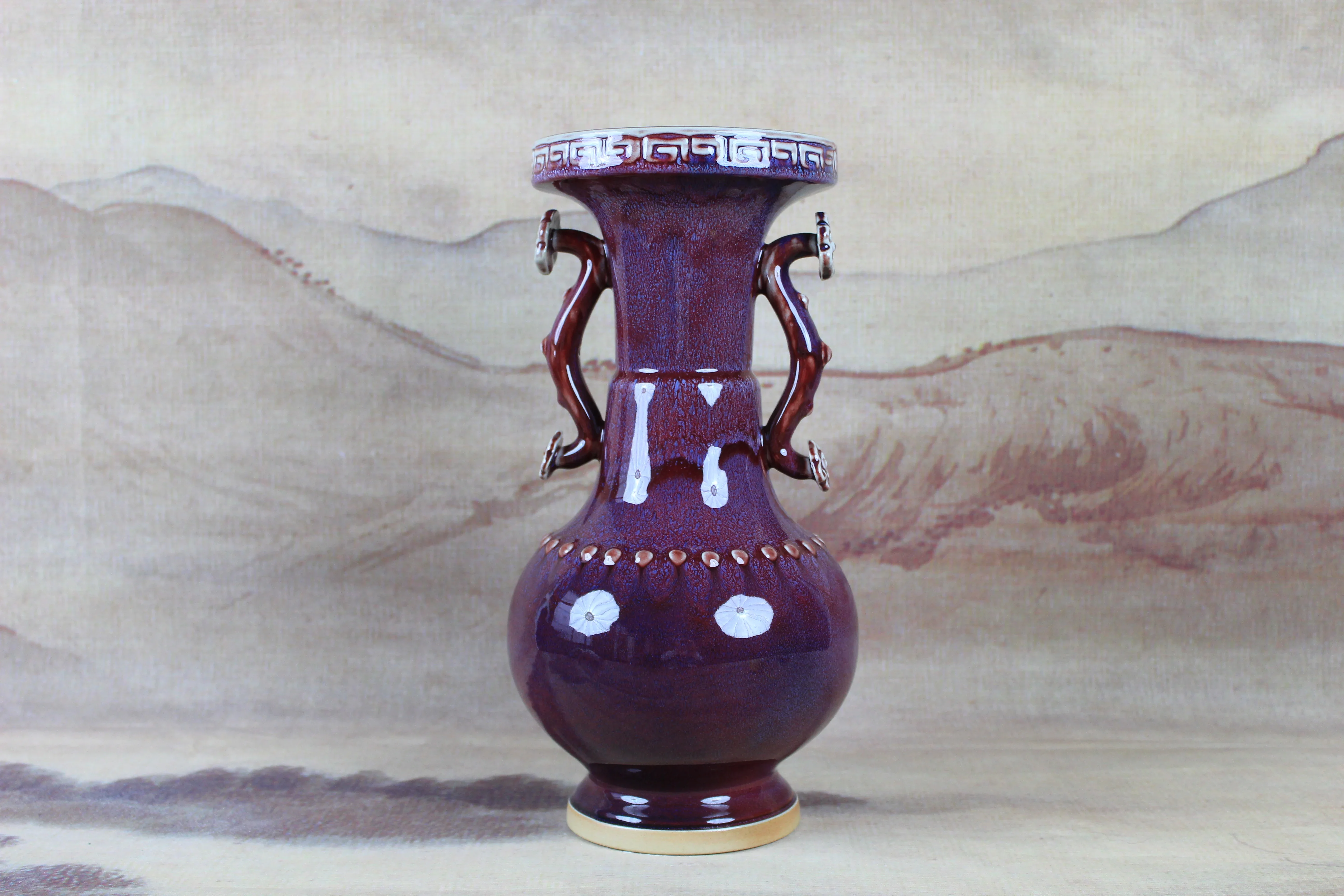 Jun porcelain double-ear vase ornament, collectible, 3 styles