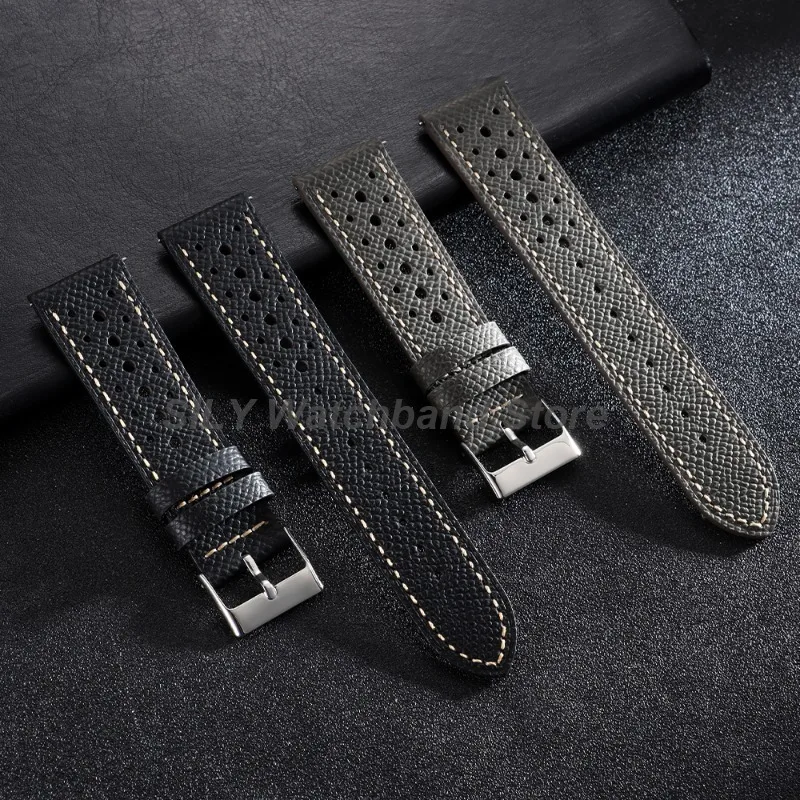 18mm 19mm 20mm 22mm Quick Release Leather WatchStrap Porous Breathable Vintage Cowhide Watchband Metal Pin Buckle Watch Bracelet