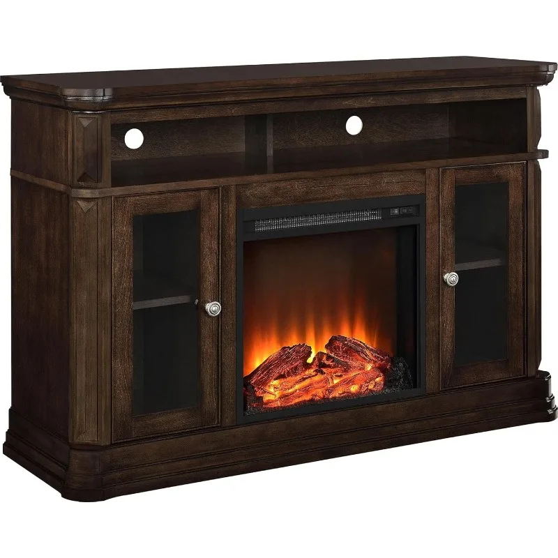 

Fireplace TV Stand for TVs up to 50 Inch, Replaceable Electric Fireplace Insert Heater, Realistic Log and Flame Effect