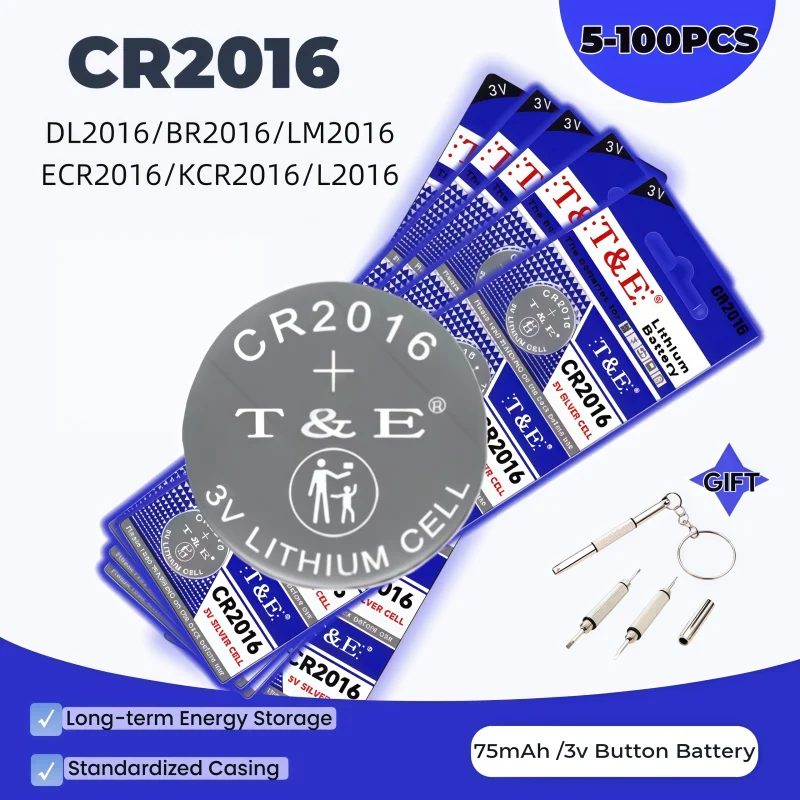 

5-100PCS CR2016 3V Button Battery For Watch Toy Remote Scale Replaces DL2016 BR2016 LM2016 ECR2016 KCR2016 L2016 Coin Cell