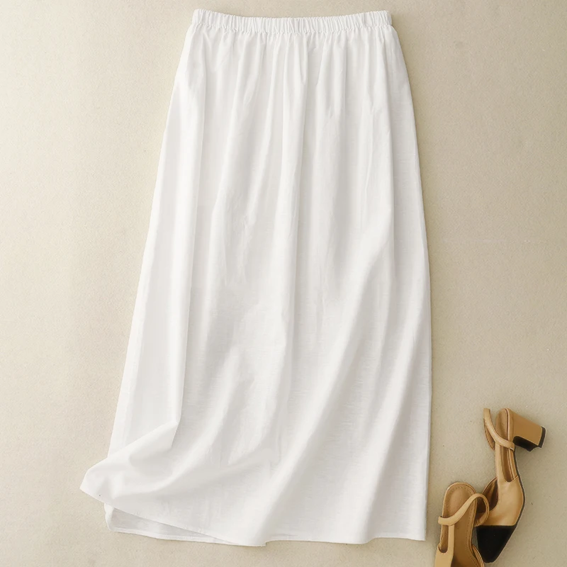 Summer Cotton Linen Blend Breathable Loose Simple Ba Split f Skirt Women Elastic Waist  Color Micro plus Size Skirt