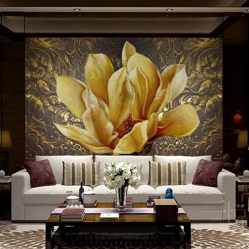 

Фотообои на заказ: современные 3D-обои с золотыми цветами для спальни, гостиной, фон для телевизора, декор для дома