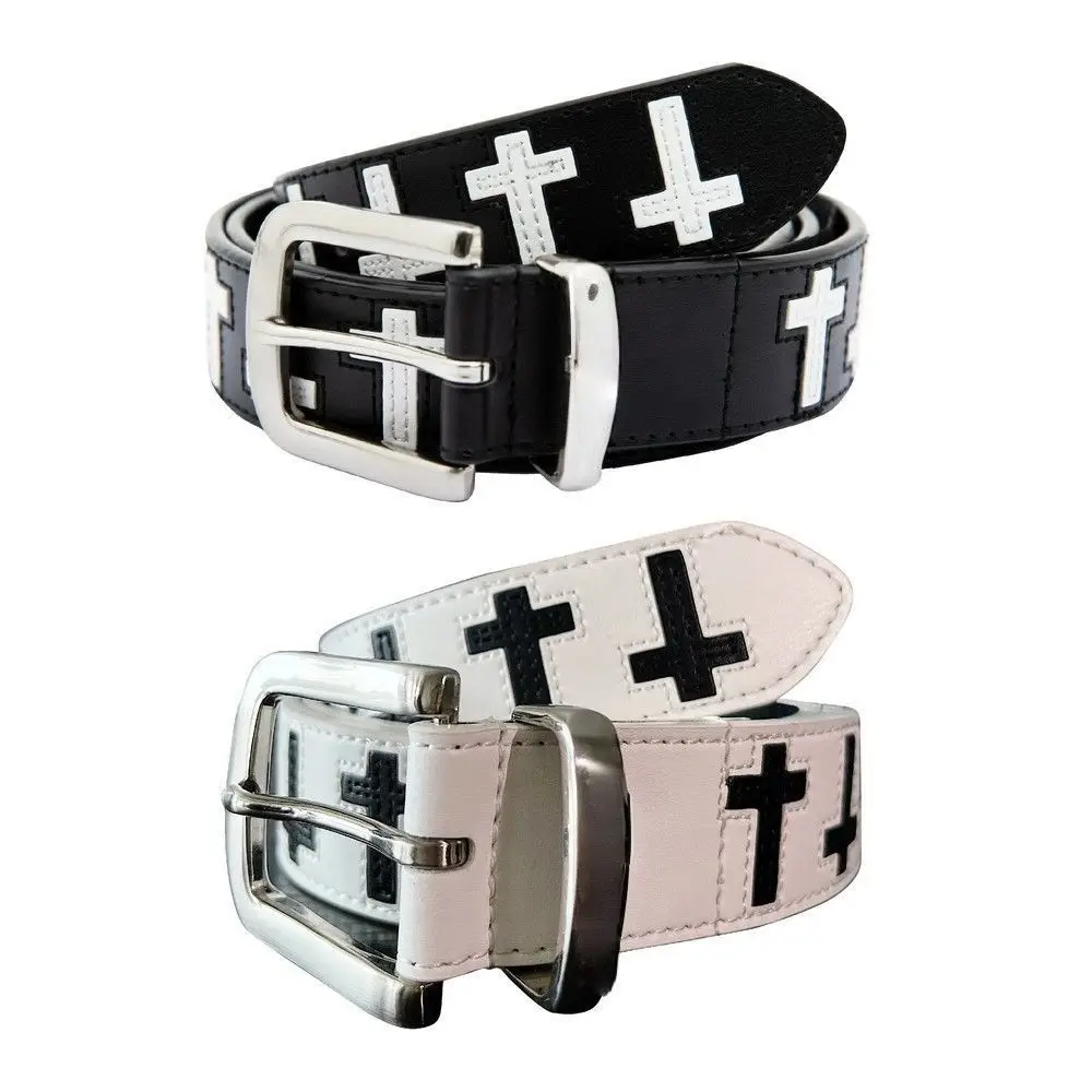 

Fashion PU Leather Cross Shaped Belt Gothic Metal Punk Belt Spicy Girl Hip Hop Y2K Belt Male