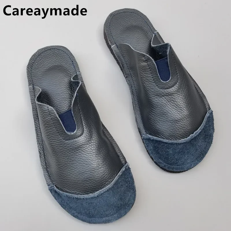 

Careaymade-женские тапочки большого размера из натуральной кожи, оригинальные повседневные сандалии на мягкой подошве на плоской подошве, летние стильные мужские тапочки для влюбленных