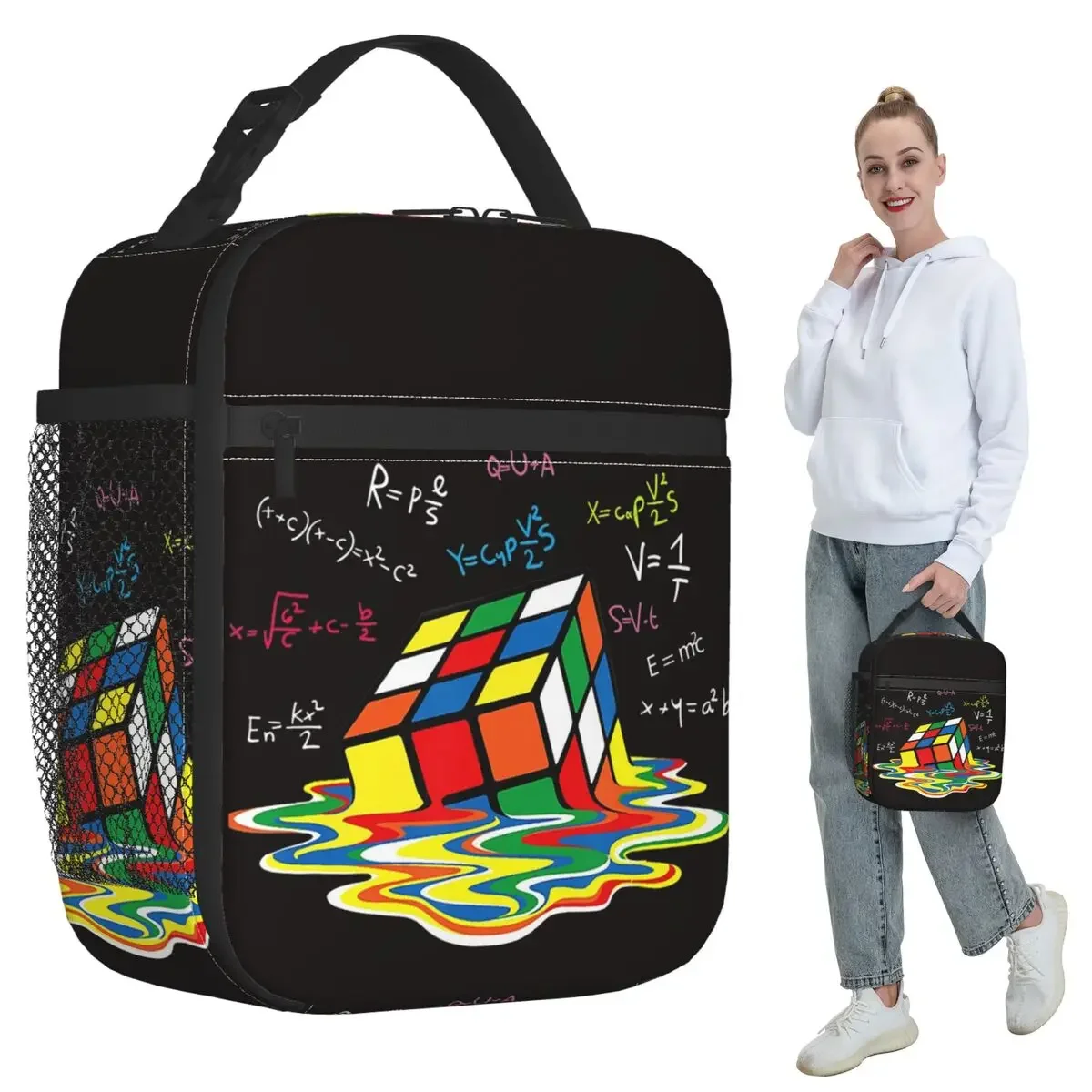Math Rubiks Rubix Cube Insulated Lunch Bag for Women Office Cooler Thermal Food Box Tote Portable Lunch Boxes Container