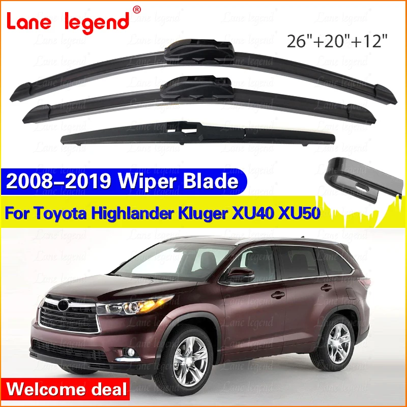 Wiper Blades For Toyota Highlander Toyota Kluger XU40 XU50 2008 - 2019 Front Rear Windshield Windscreen Window Cover Accessories