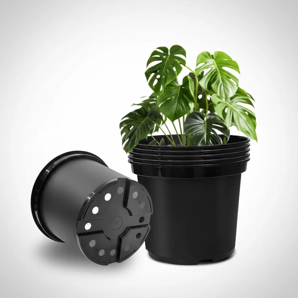 

5 Gallon Thickened Plastic Nursery Pots 6-Pack with Drainage Holes, Durable Round Flower Planters for Indoor Outdoor Gardening