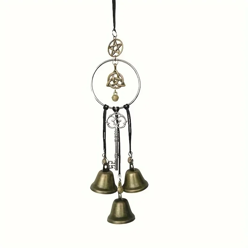 1Pc Woven Wicker Wind Chime with Witch Bell, Wall & Doorknob Hanging Pendant for Indoor Home Decoration