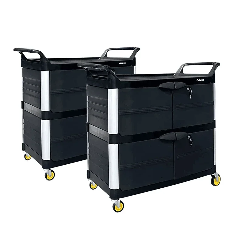 Commercial Heavy  Trolley with Cabinet 3 Layers Restaurant Hotel Cleaning Trolley Cart Catering Storage Cart Food Cart