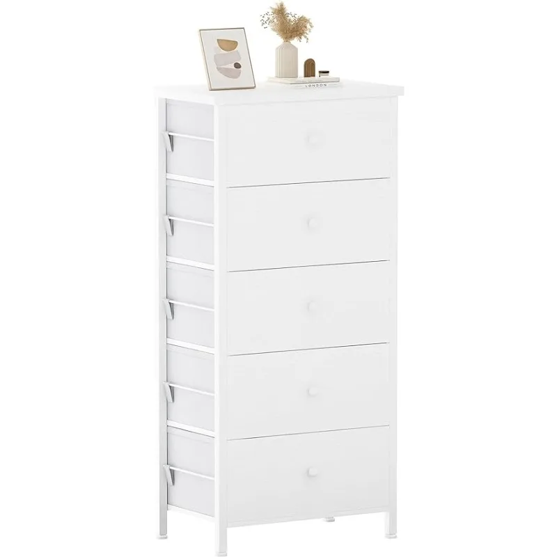 

Tall White Dresser for Bedroom 5 Drawer Dressers & Chests of Drawers Fabric Dresser Storage Tower for Closet Kids and Adult