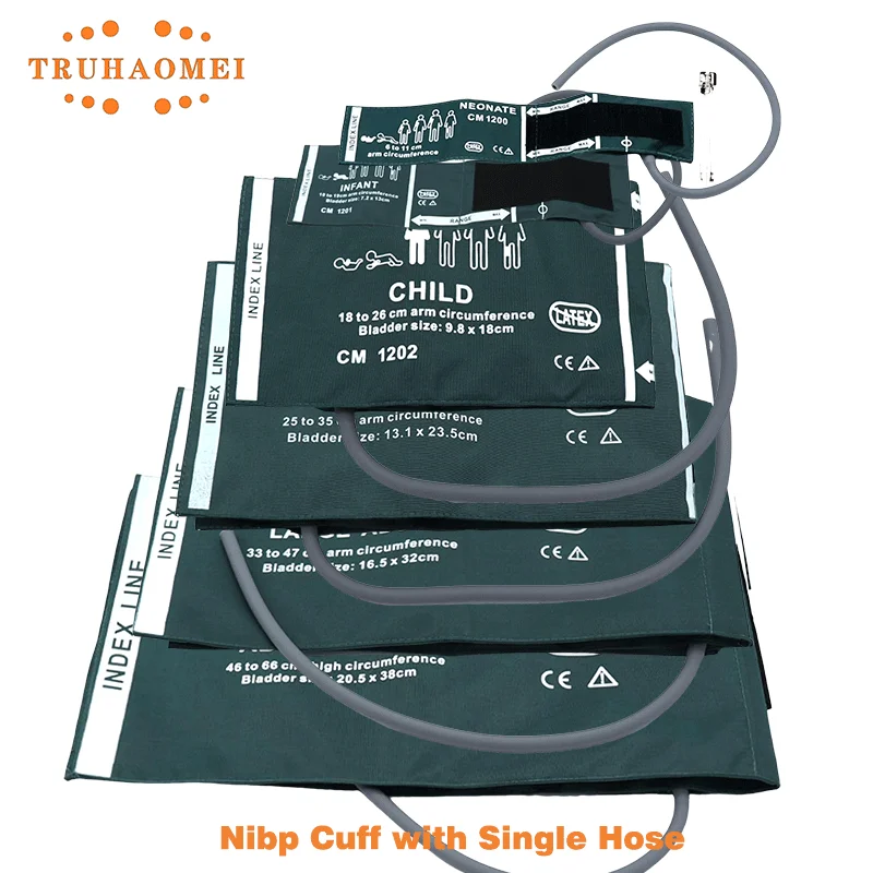 CM Series Green Color Single Hose One Tube Reusable Blood Pressure Nibp Cuff with Bladder For Adult Child Neonates Sizes Monitor