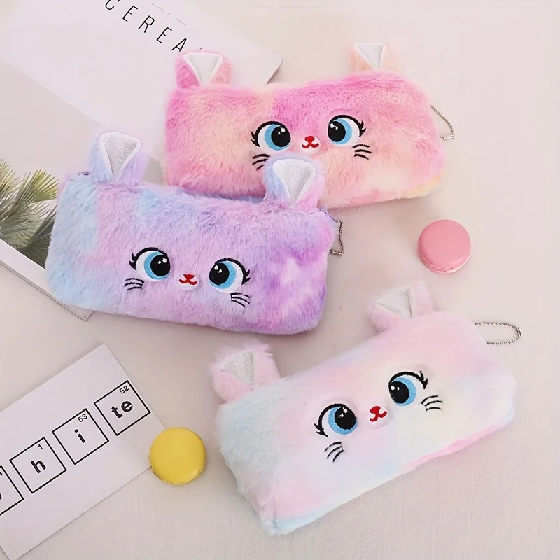 Creative Cute Cat Student Wallet for Teenagers, Simple Cartoon Large-Capacity Zipper Coin Purse