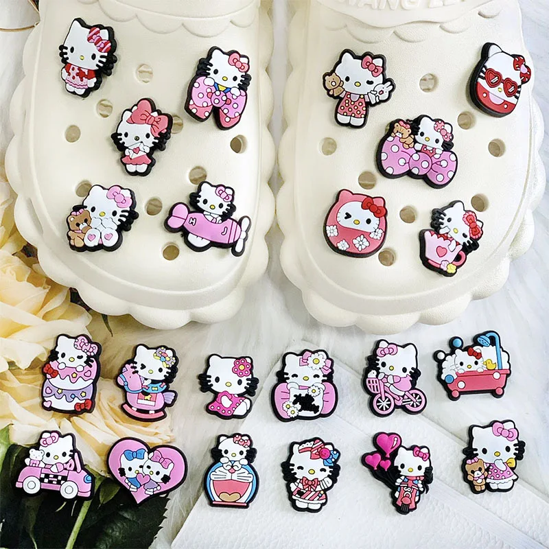 23Pcs Hello Kitty Shoe Charms Cartoon Clogs Sandals Decoration Shoes Accessories Buckle for Girl Friends Gift