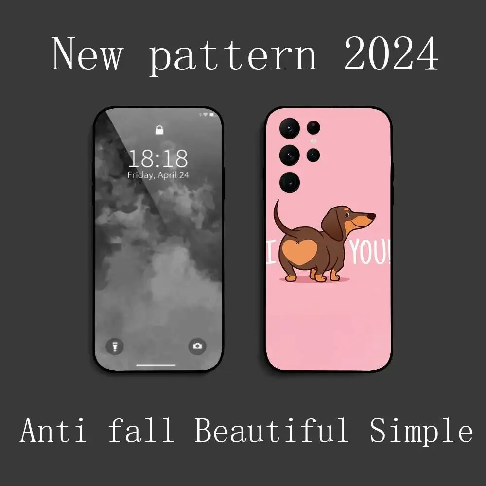 1PC Leuke Teckel Telefoon Case Voor Samsung Galaxy S25 S24 S22 S23 Ultra S21 S20 Plus 5G Frosted antislip Volledige Zachte Case