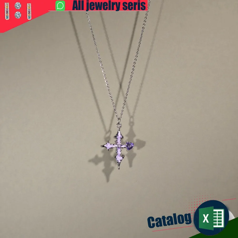 Kalung Vintaga The PurpleCross Salib Zirkon Ungu untuk Wanita