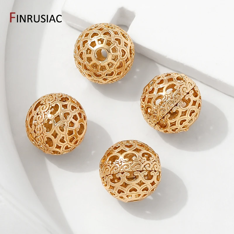 8/10 مللي متر 14K مطلية بالذهب النحاس جولة الجوف خزر عازل ، فاصل للخرز ، نمط القلب الخرز DIY بها بنفسك مستلزمات صناعة المجوهرات #3