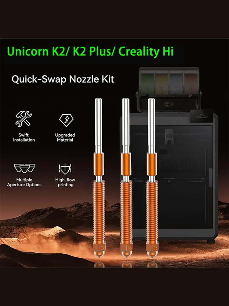 Creality "Unicorn" K2 Plus Schnellwechsel-Düsen-Set 0,2/0,4/0,6/0,8mm Düsen für K2/K2 Plus/K2 Pro/HI Verbesserte 3D-Drucker-Düsen