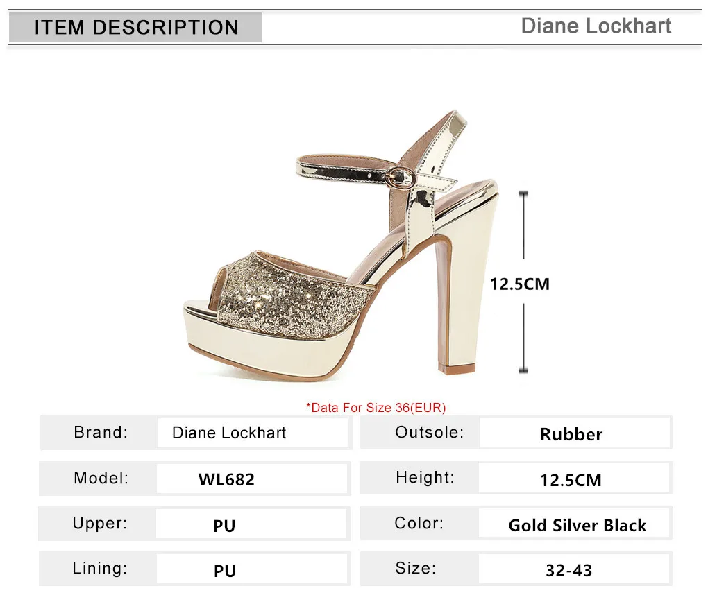 Summer Women Sequinted Open Toe Sandals Fashion Buckl Square High Heels Black Gold Sliver Rome Ladies Dress Platform Shoes 32-43