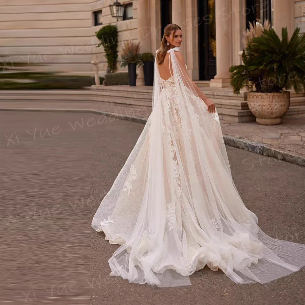 Exquisite Elegant A Line Women's Wedding Dresses Modern Lace Appliques Bride Gowns Spaghetti Straps Sleeveless Vestido De Noivas