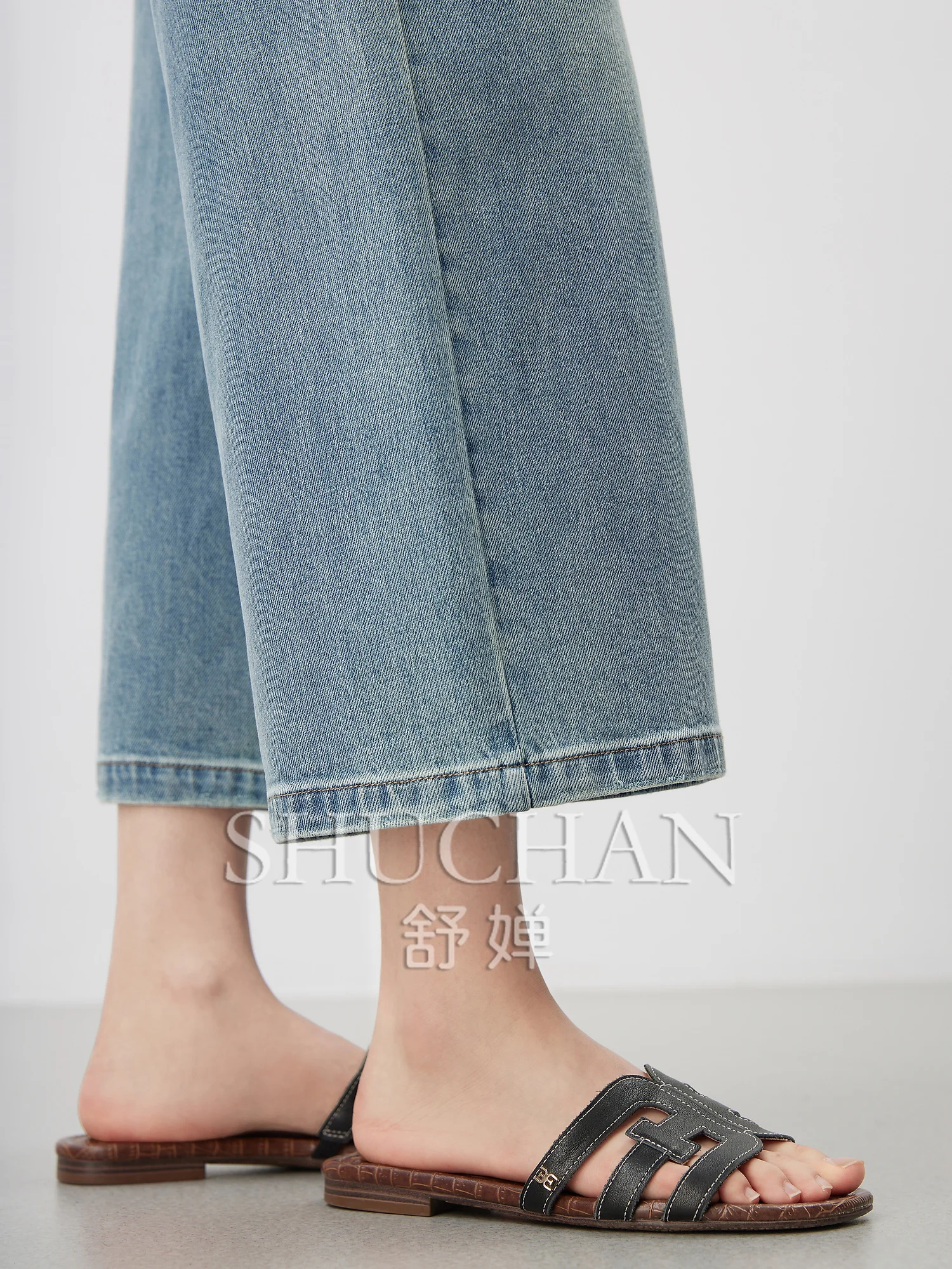Good Quality Lace Twill Washed Denim, Waist Drawstring Straight Eight-point Jeans Pantalones De Mujer Pants Women