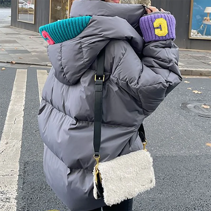 Chaqueta de algodón con capucha para mujer, parka corta holgada con letras de colores de retales, abrigo de pan grueso Vintage elegante, moda de invierno