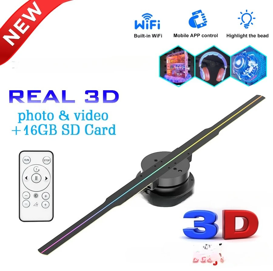 

3D-голографический проектор с обнаженным глазом, 244 светодиода, трехмерная вращающаяся подвесная воздушная визуализация, настенная рекламная машина