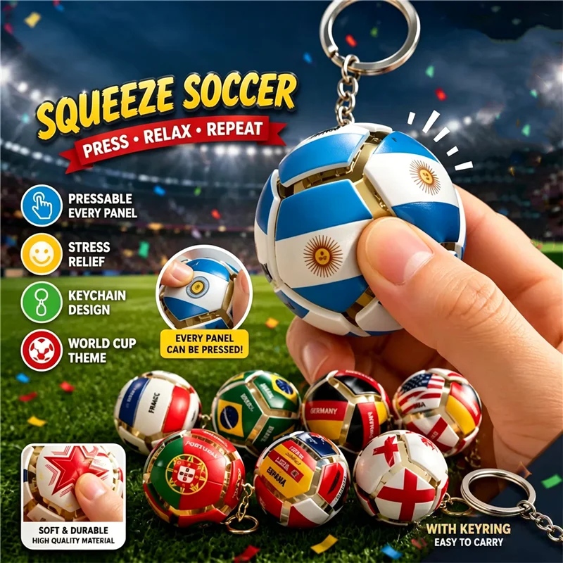 Soccer Ball Fidget Button Keychain Clicky Stress Relief Toy 3D Soccer Football Sport Ball for Men Women Car Key Handbag Gift