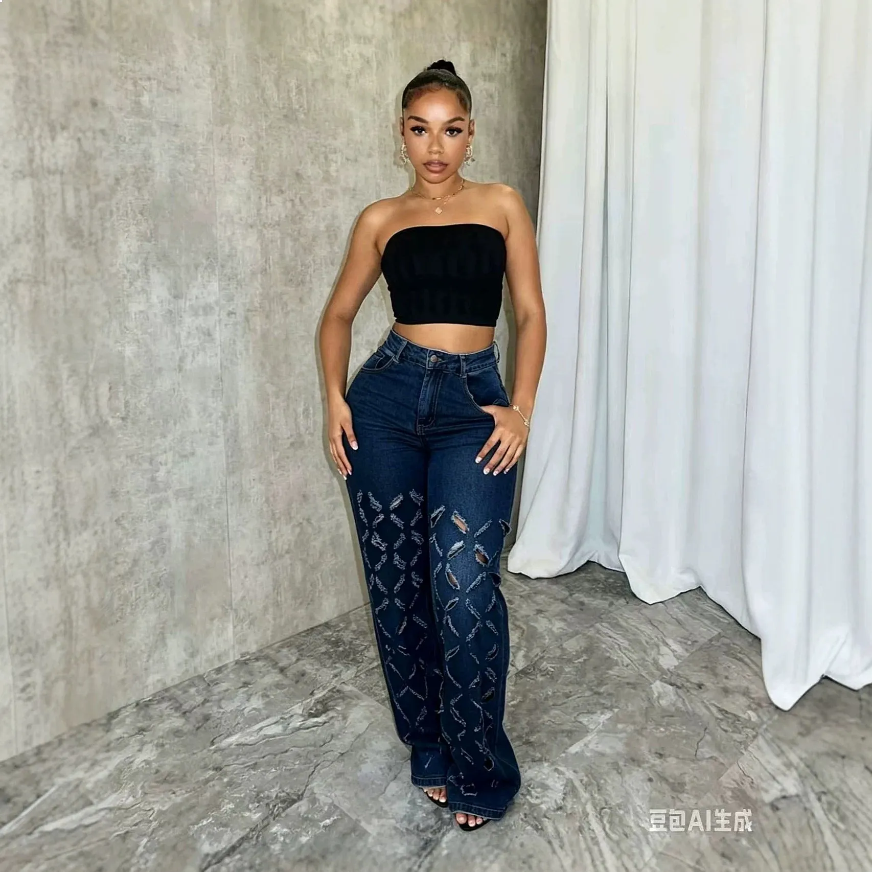 

Denim Jeans Women Distressed Washed Destroyed Long Pants Spring Summer Fashion Casual Trousers