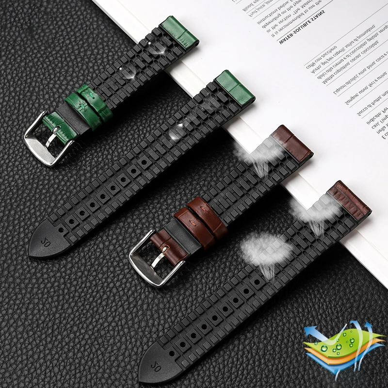 Cowhide silicone bottom watchband for Tissot Leelock T41 series Omega watch strap can rubber strap waterproof 19mm 20mm 21mm