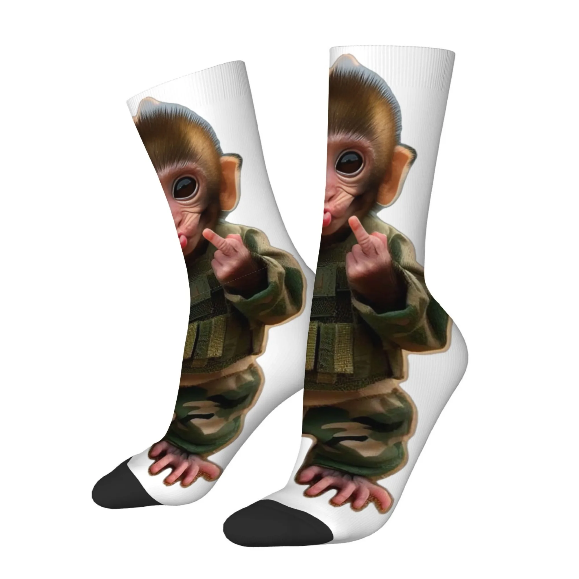 Funny Quirky Middle Finger Monkey Print Men's Socks Comfortable  Breathable Socks Street Style Hip-hop Fashion Harajuku Socks