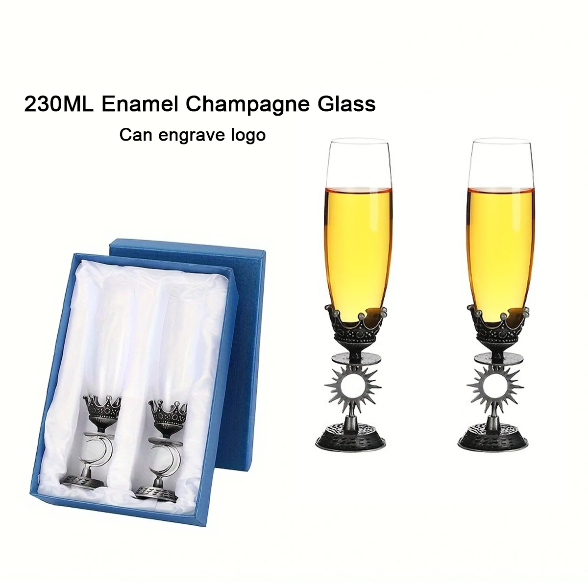 (Can Engrave Logo) 250ML Enamel Crystal Glass Goblet, Wedding Champagne Pair, Party Sparkling Red Wine Cup, Cocktail Glass