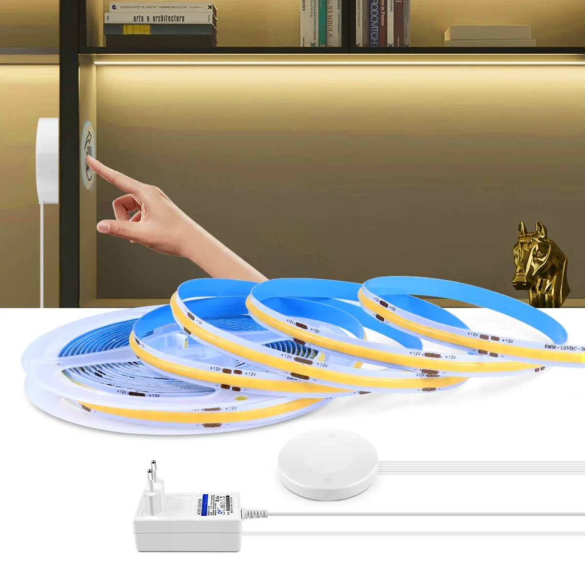 10M 24V COB Strip Light 320LEDs/M With Dimmable Touch Sensor & Hand Sweep Sensor Switch DIY Cuttable For Kitchen Corridor Stairs