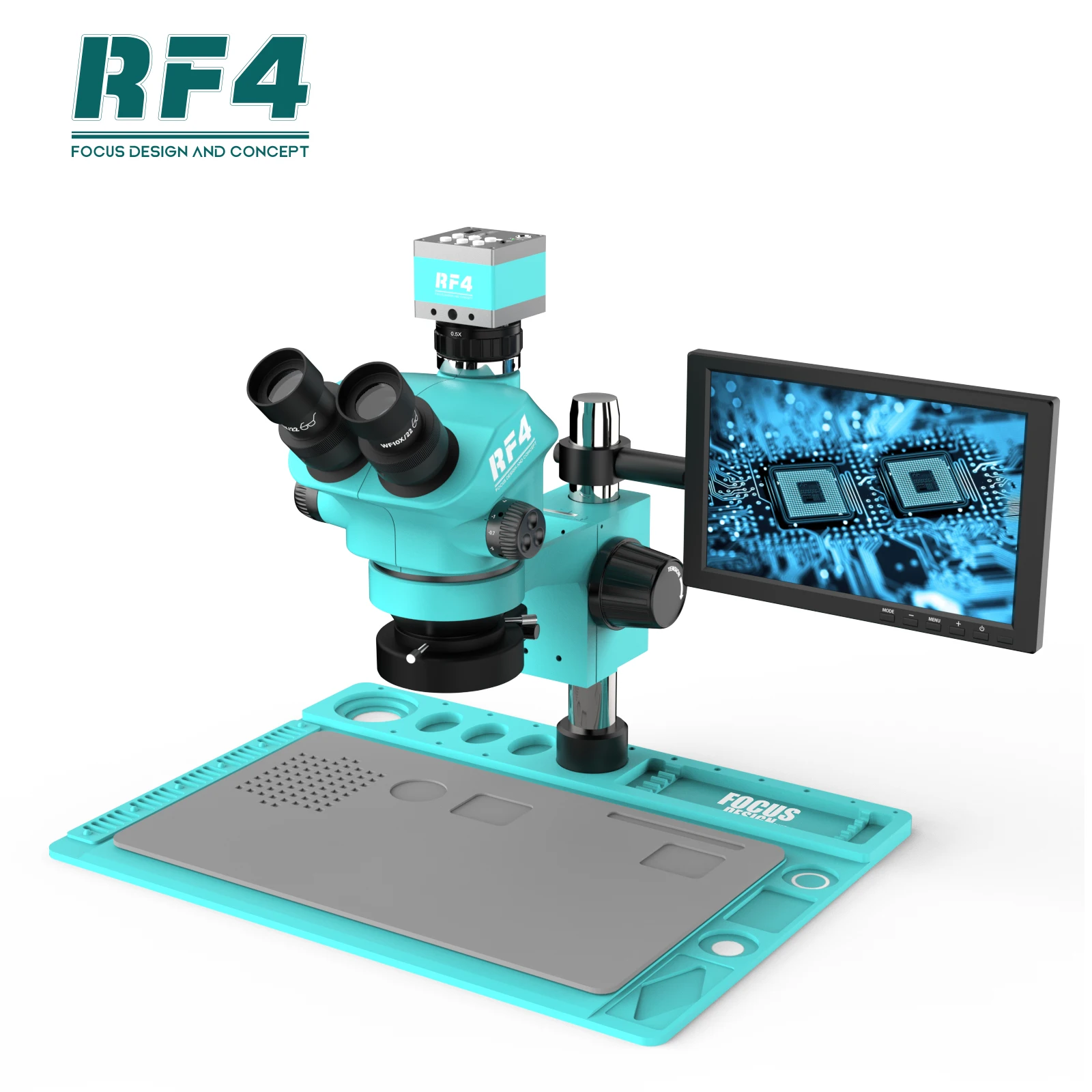 RF4 HDMI 1080P 2K Camera 10-Inch HD Monitor 7X-50X Enlarge Synchronization Zoom Trinocular Microscope RF7050TVD2-2KC2-S010