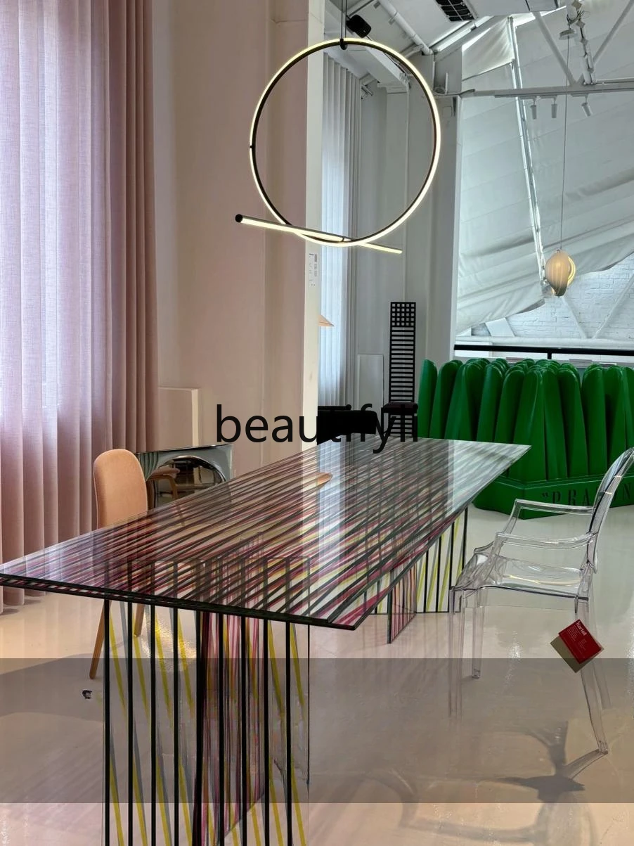 Italian minimalist glass dining table modern rectangular negotiation household large flat dining table