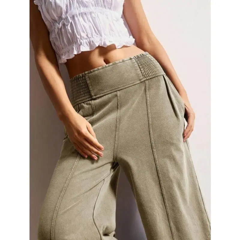 

Loose Wide Leg Knitted Casual Pants Pure Color Cross-Border Sle New Arrival Men's Ci Walk Vintage Sle Nine-Piece Pants