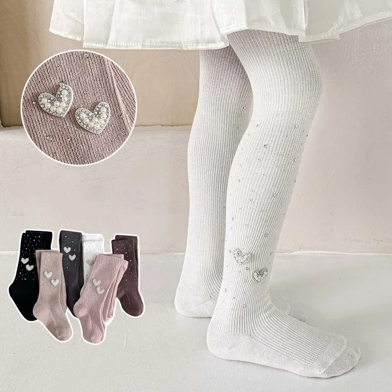 0 bis 9 Jahre alte Kinderstrumpfhose mit Schleife, Babystrumpfhose, Frühling und Herbst, mittlere Dicke, gekämmte Baumwollstrumpfhose für Mädchen
