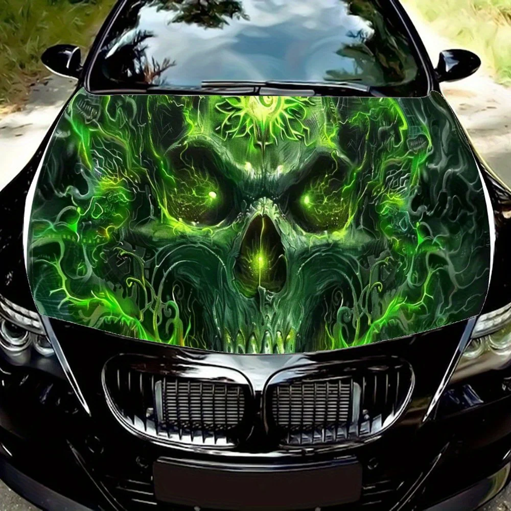 

Green Lightning Skull Car Hood Wrap - for Cars & Trucks, High Quality Durable Design, Waterproof & Scratch Resistant, Customizab