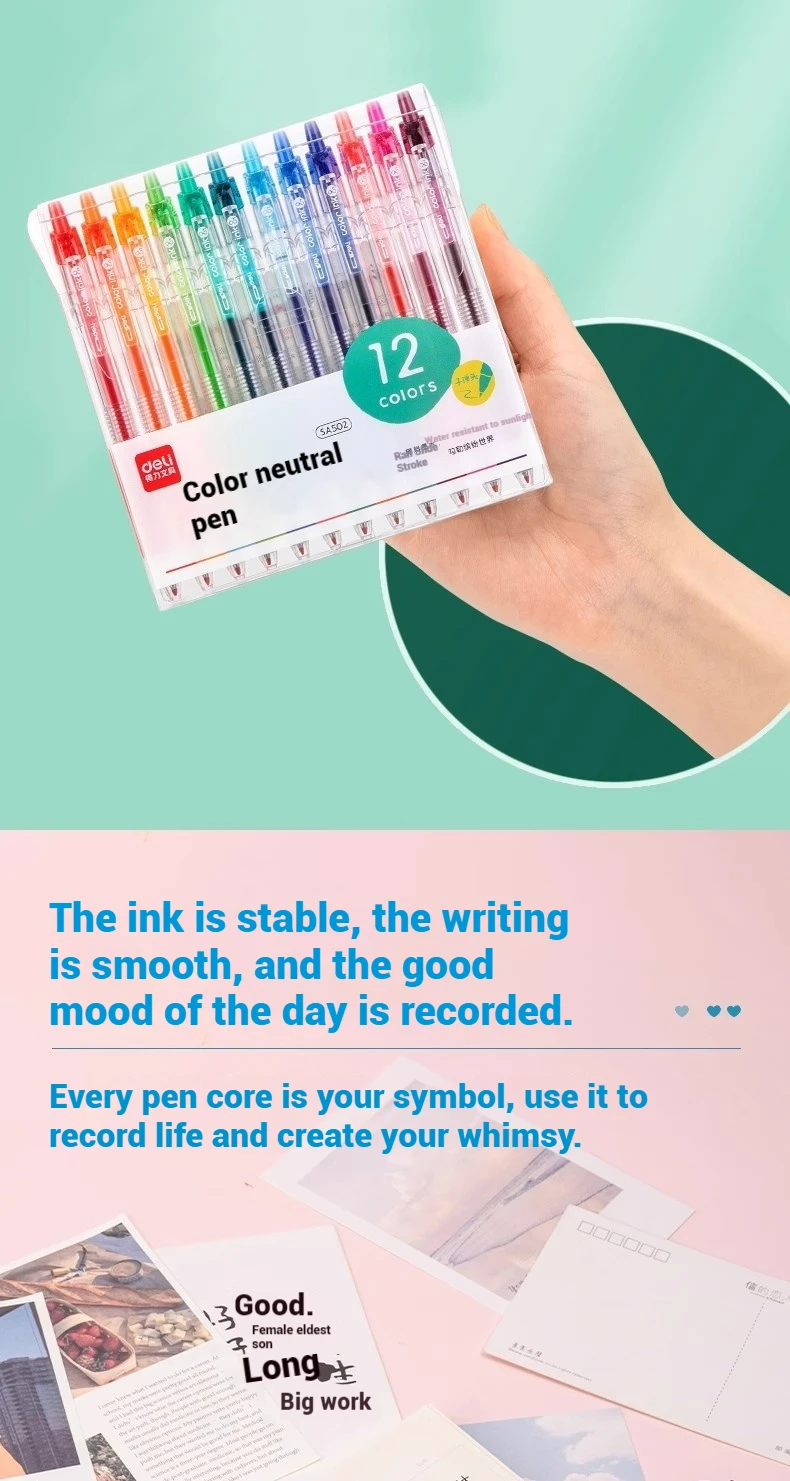 6/12 Stück Deli 0,5-mm-Farbstift, Stift für Notizen, Stift für wichtige Aufzeichnungen, Schulbedarf, Büromaterial. – Detail 4