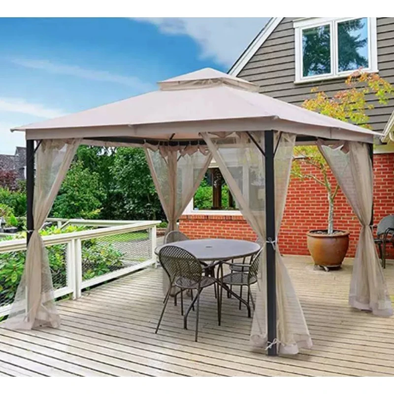 300x300cm 4-Panel Mosquito Net Curtains for Gazebo, Outdoor Patio Bug Screen with Zipper for Garden Canopy
