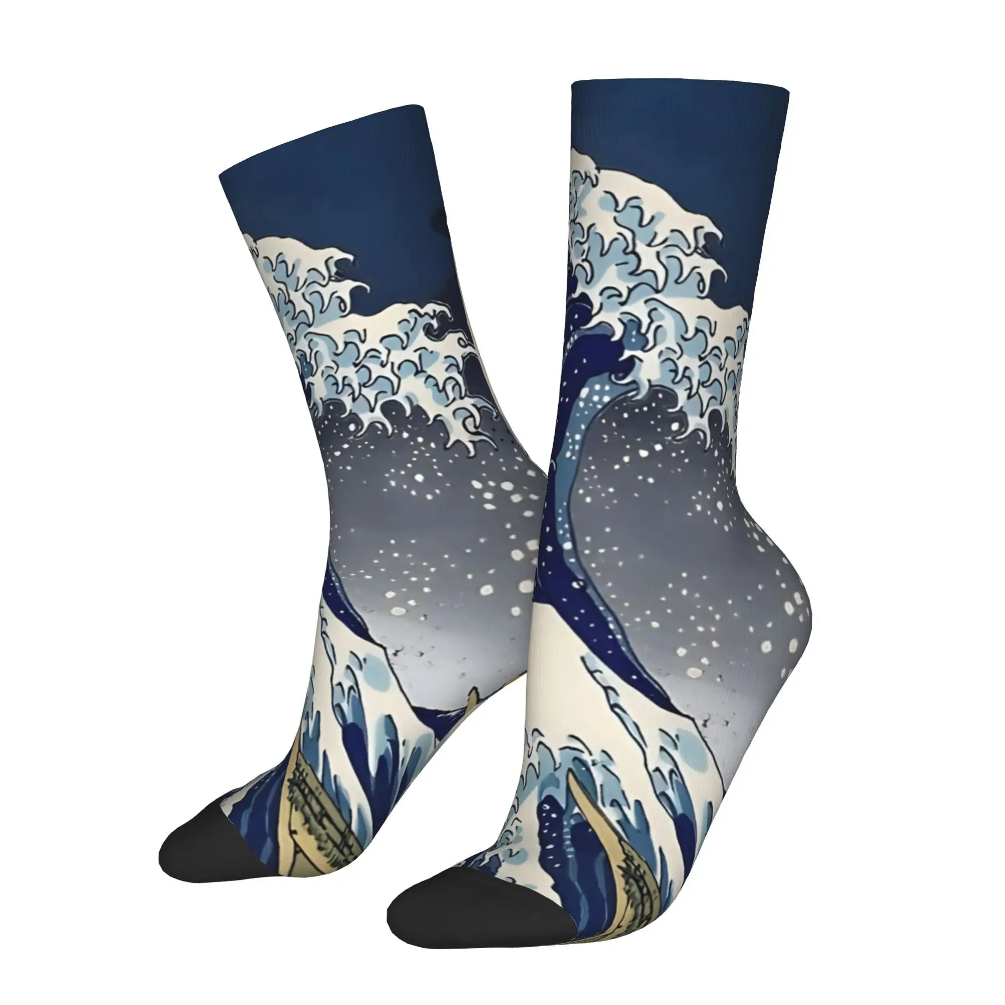 

Funny Happy Sock for Men Great Wave Kanagawa Night Vintage Pattern Printed Crew Sock Casual Gift